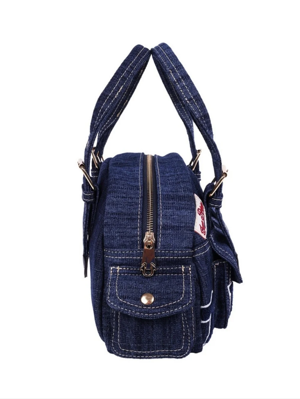 True Religion Dark Blue Denim Patchwork Shoulder Bag